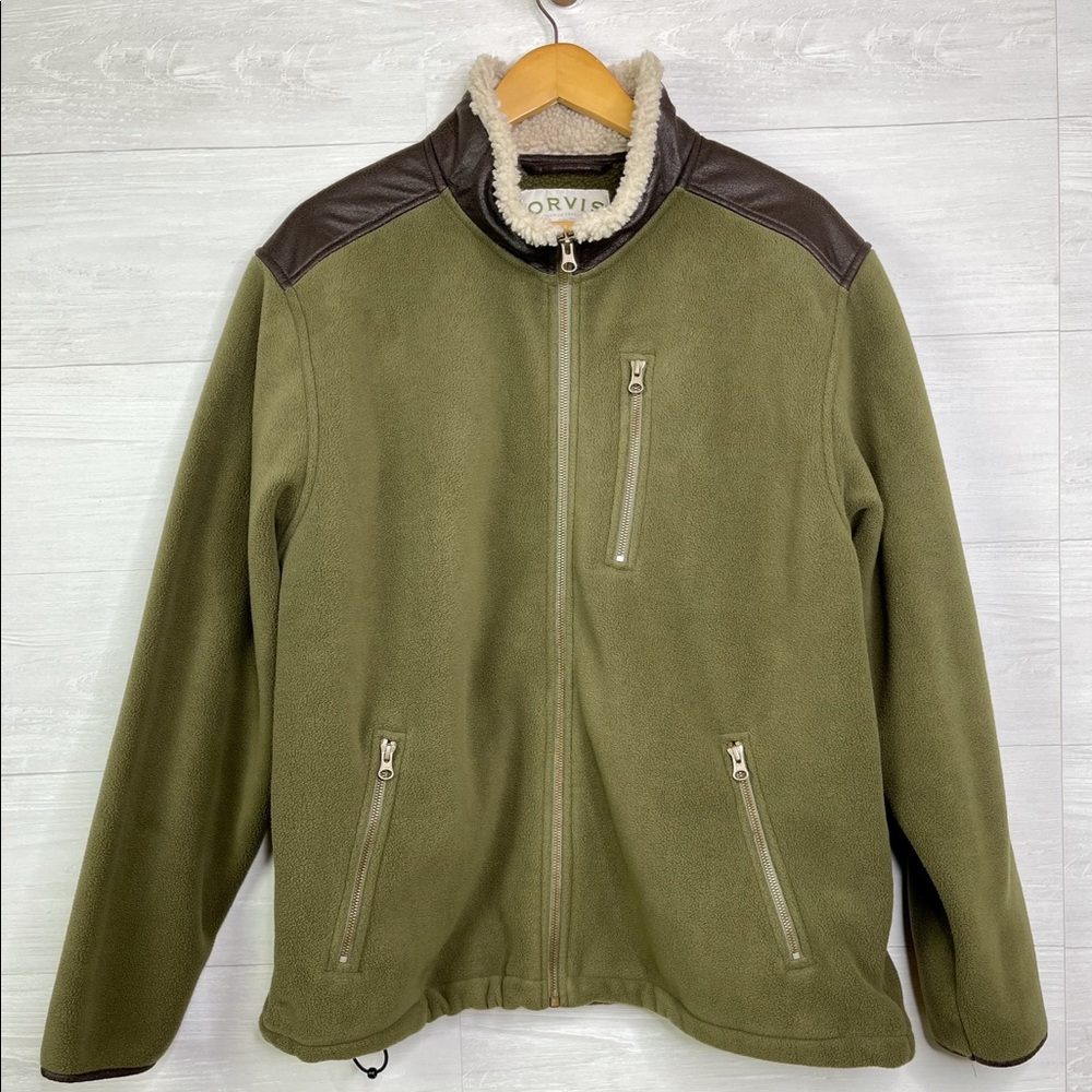 Orvis Mens Green Sherpa Zip Fleece Jacket Large